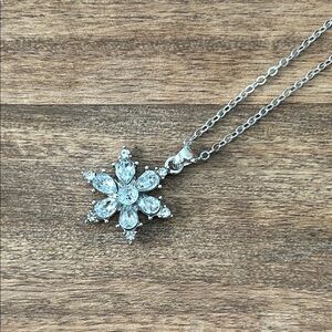 Snowflake Necklace Silver Tone with Clear Stones New